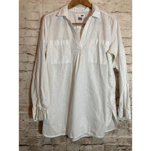 Old Navy Tunic Top Womens Large Lightweight Beachy Popover Linen Blend Lagom - Picture 1 of 12